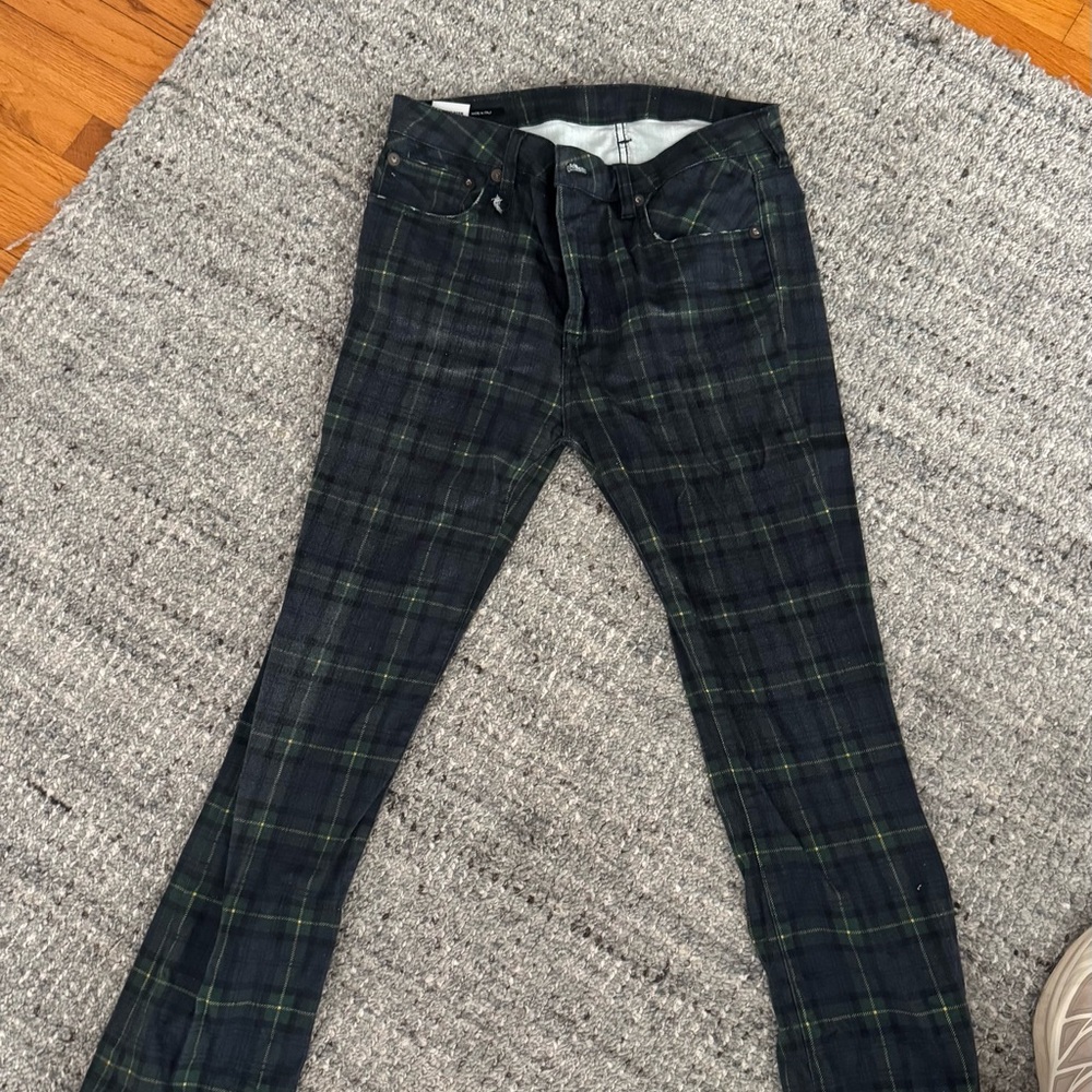 R13 Tartan Flare Pants in Blue and Green - Picture 3 of 9
